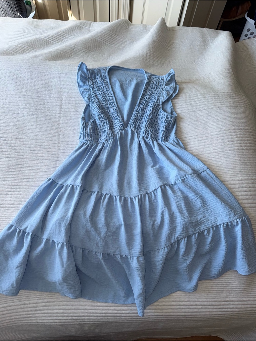 Women's Light Blue Tiered Ruffle Mini Dress